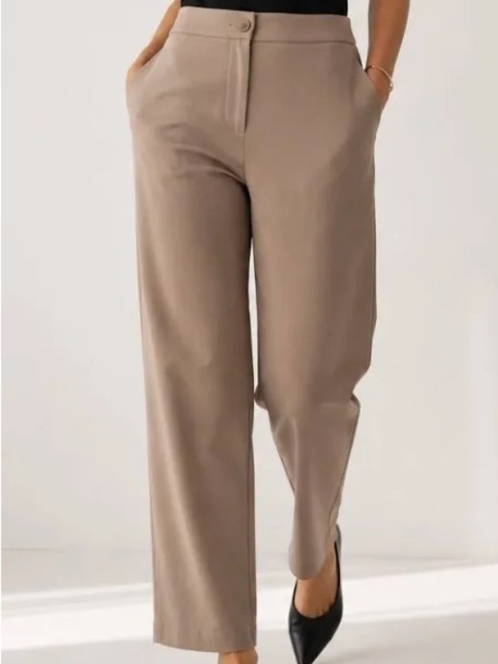 EILEEN FISHER Lyocell Nylon Stretch Wide Leg Pants Tan Beige Large L